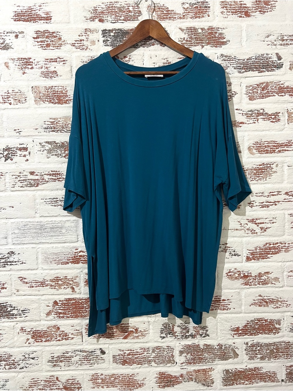 ZENANA Teal Blue Oversized Dolman Sleeve Tunic Top Small Side Slits High Low
